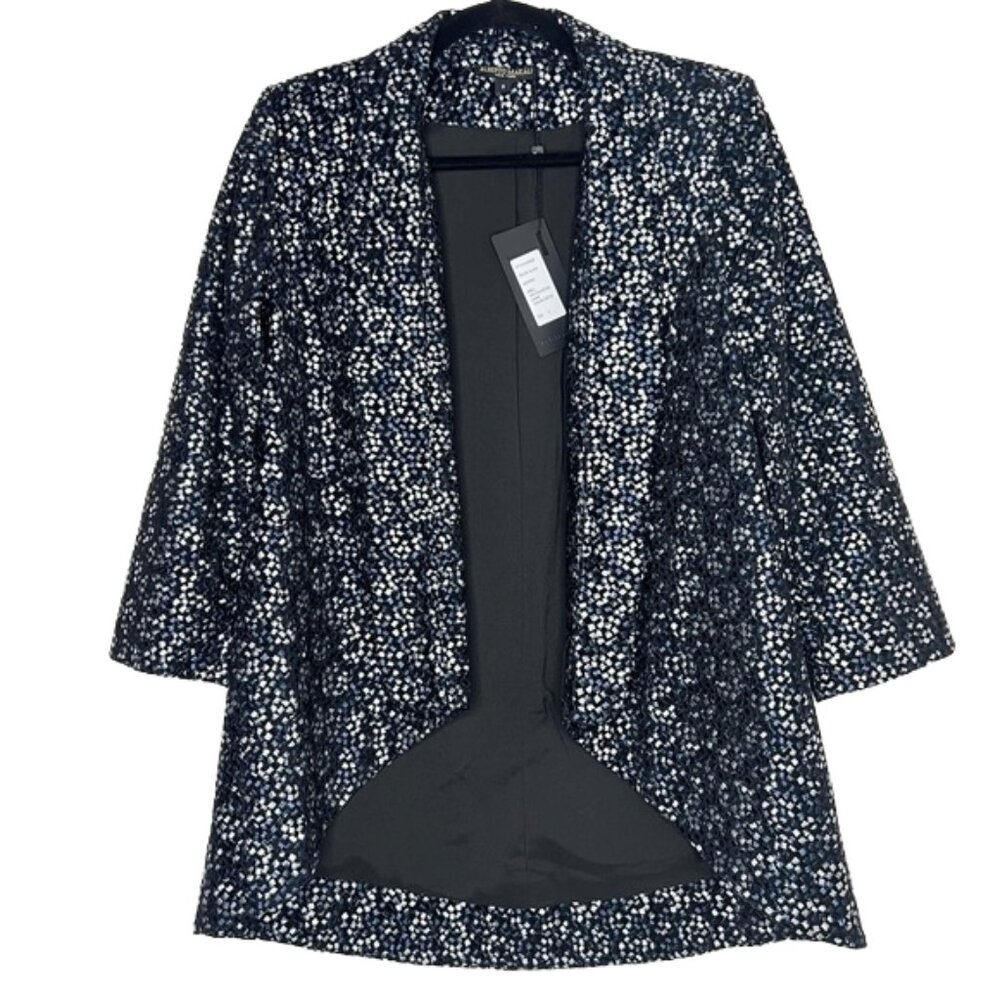 Alberto Makali NEW 3/4 Sleeve Open Front Blue and Black Evening Blazer
